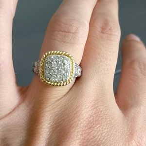 Silver and gold ring with cz diamonds